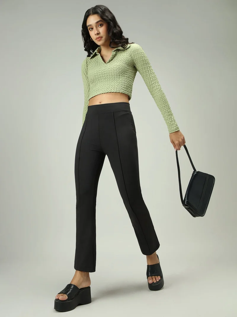 OUTZIDR Black Fitted Flared Leggings